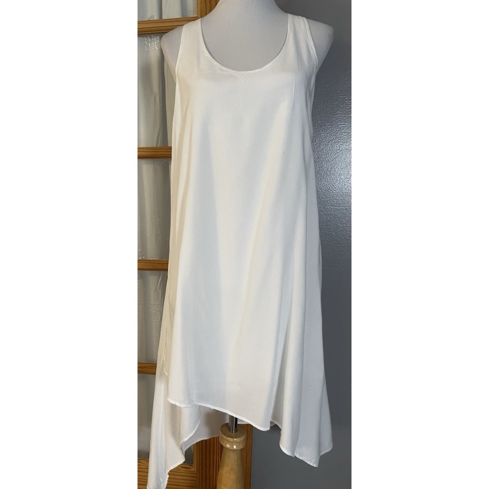 Splendid USA Layered Tank Dress Sz M Asymmetric Hem White Beach Lagenlook Boho